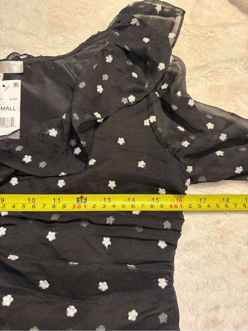 NWT Wayf Blouse XS Black White Floral Ruched Sheer Long-Sleeve Ruffle Crop Top - Picture 14 of 16
